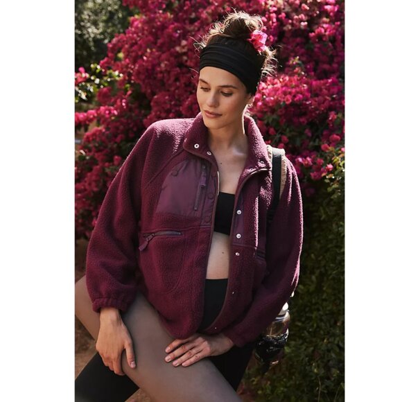 FP Movement x Hatch Hit The Slopes Full Snap Fleece Jacket Dark Red XS NWT - Picture 1 of 14